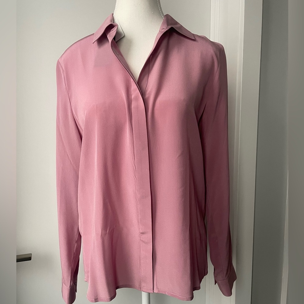 Women's Pink Satin Button-Front Blouse